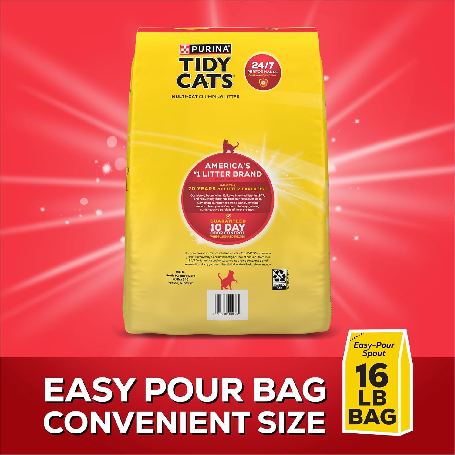 Purina Tidy Cats 24/7 Performance Clumping Cat Litter. 16 lb Bag | Clean Linen scent with 24/7 slow-release deodorizer in a smaller. easy-pour size