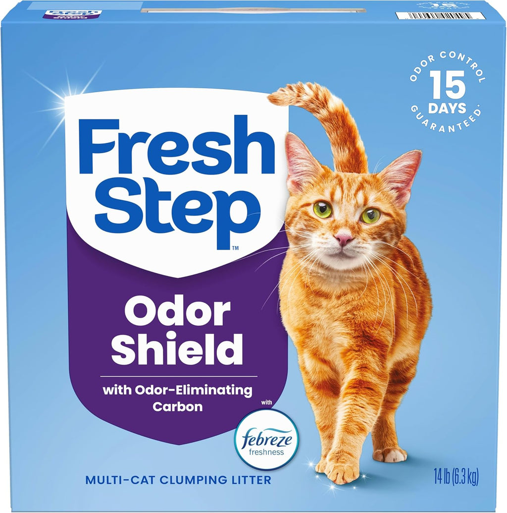 Fresh Step Odor Shield Multi Cat Clumping Cat Litter. 14 lb. | Febreze Freshness. Odor Shield with Ammonia Block Technology. Low Dust. Compatible with Most Automatic Litter Boxes