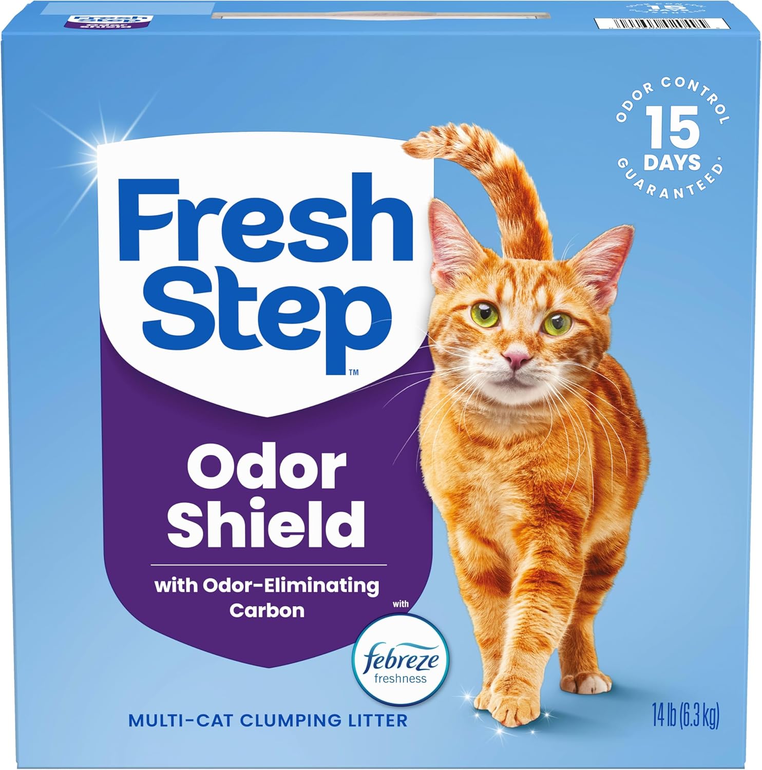 Fresh Step Odor Shield Multi Cat Clumping Cat Litter. 14 lb. | Febreze Freshness. Odor Shield with Ammonia Block Technology. Low Dust. Compatible with Most Automatic Litter Boxes