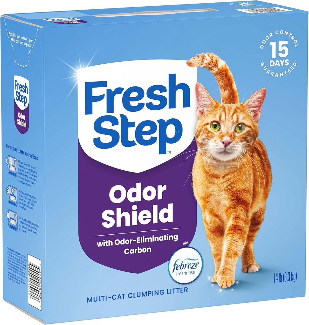 Fresh Step Odor Shield Multi Cat Clumping Cat Litter. 14 lb. | Febreze Freshness. Odor Shield with Ammonia Block Technology. Low Dust. Compatible with Most Automatic Litter Boxes