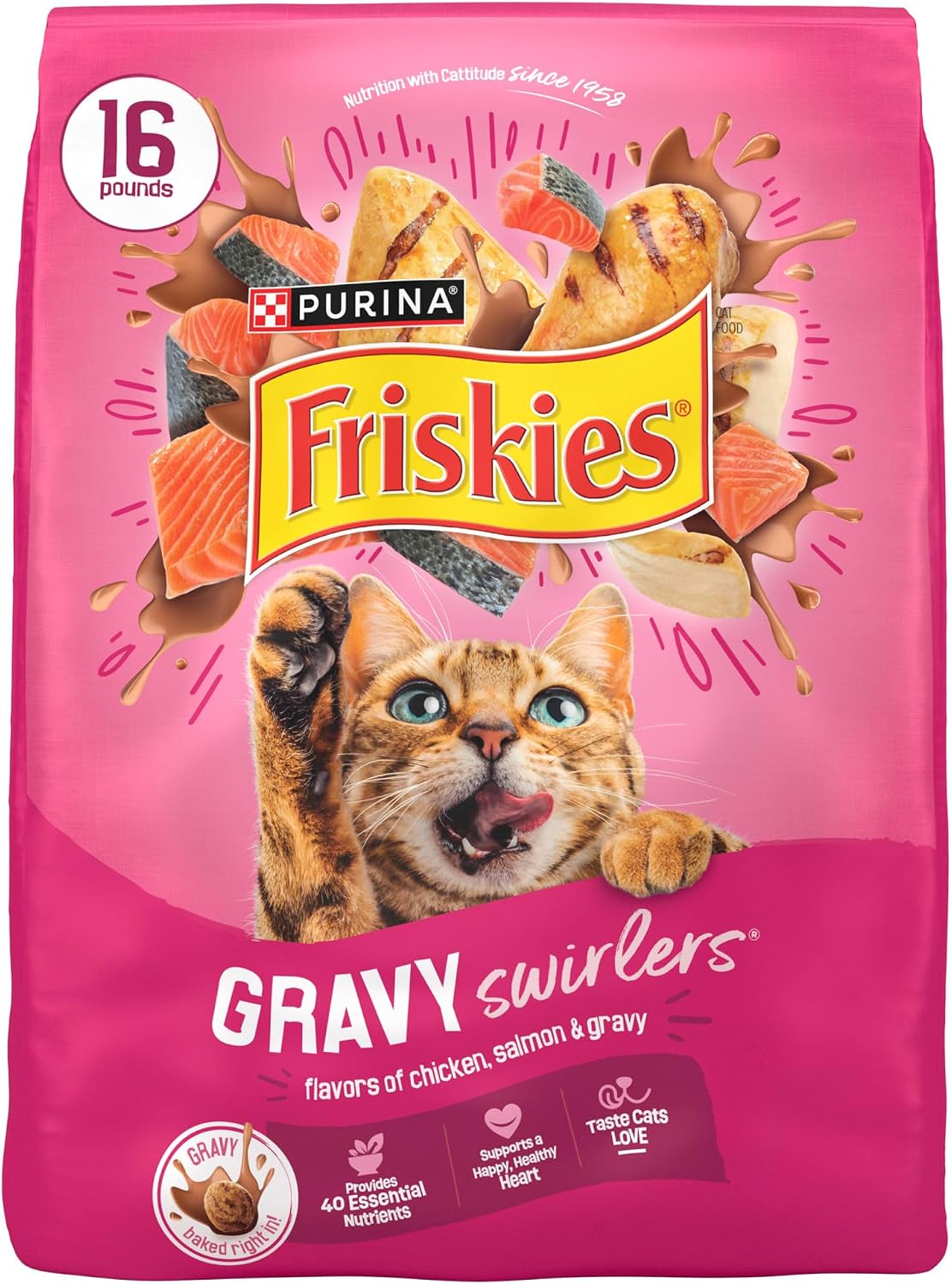 Purina Friskies Gravy Swirlers With Flavors of Chicken. Salmon and Gravy Dry Cat Food - 3.15 lb. Bag