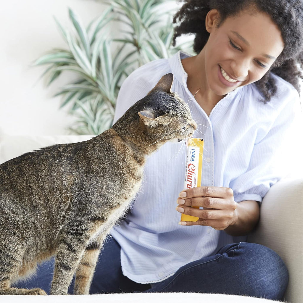 INABA Churu Cat Treats. Lickable. Squeezable Creamy Purée Cat Treat with Green Tea Extract & Taurine. 0.5 Ounces Each Tube. 20 Tubes. Chicken Variety Box