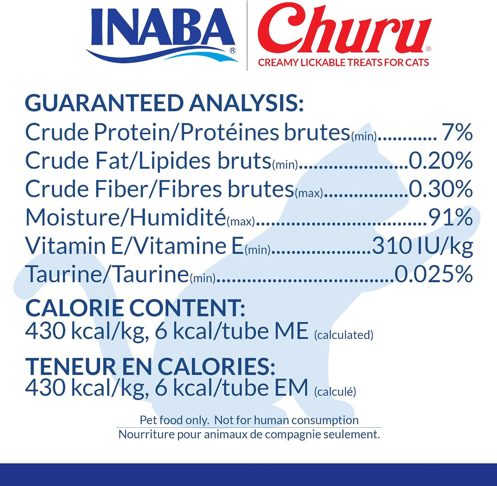 INABA Churu Cat Treats. Lickable. Squeezable Creamy Purée Cat Treat with Green Tea Extract & Taurine. 0.5 Ounces Each Tube. 50 Tubes. Tuna & Chicken Variety