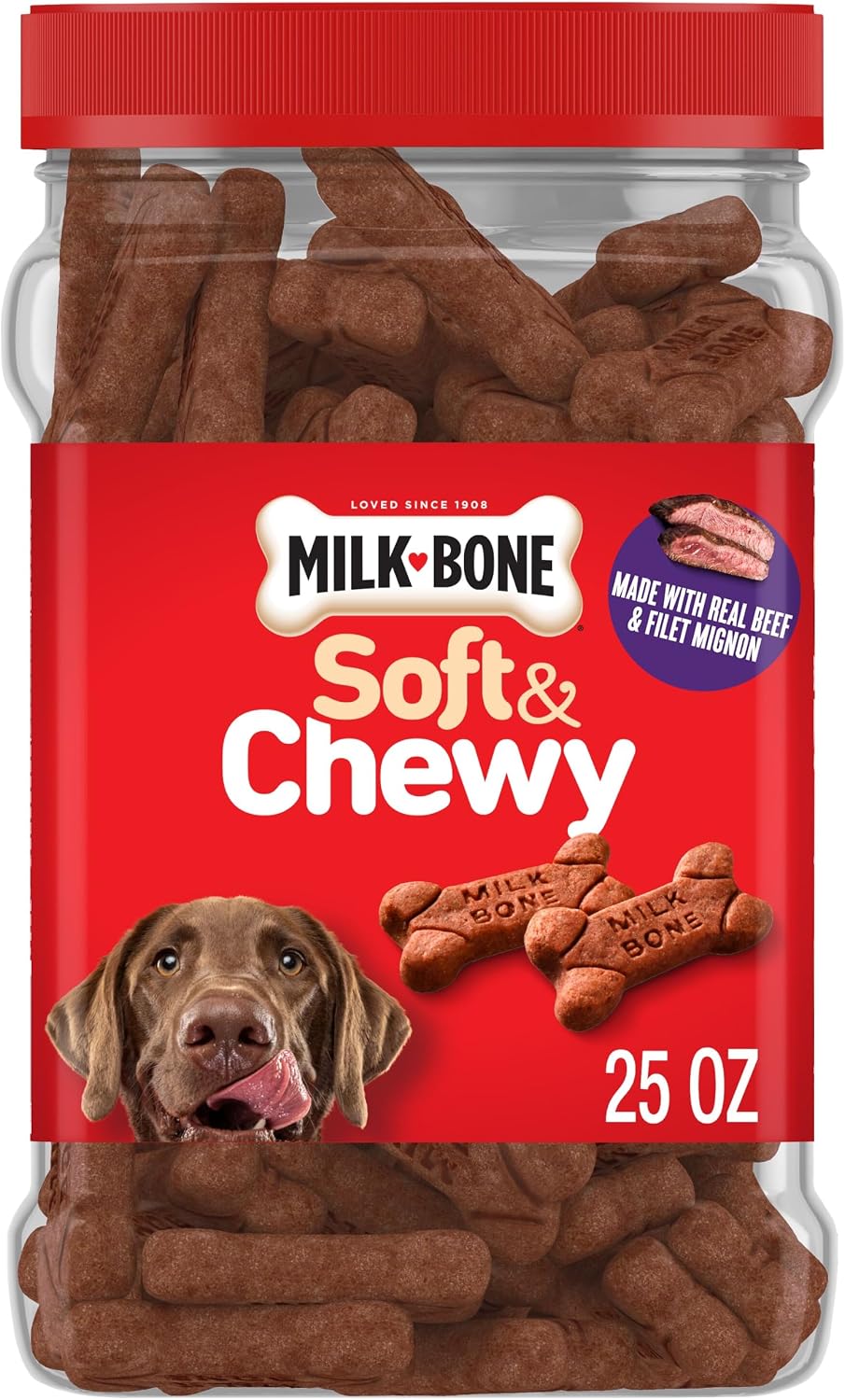 Milk-Bone Soft & Chewy Dog Treats. 25 Oz. Canister | Made with real beef & filet mignon. tender dog treats. easy to chew. for dogs of all ages and sizes