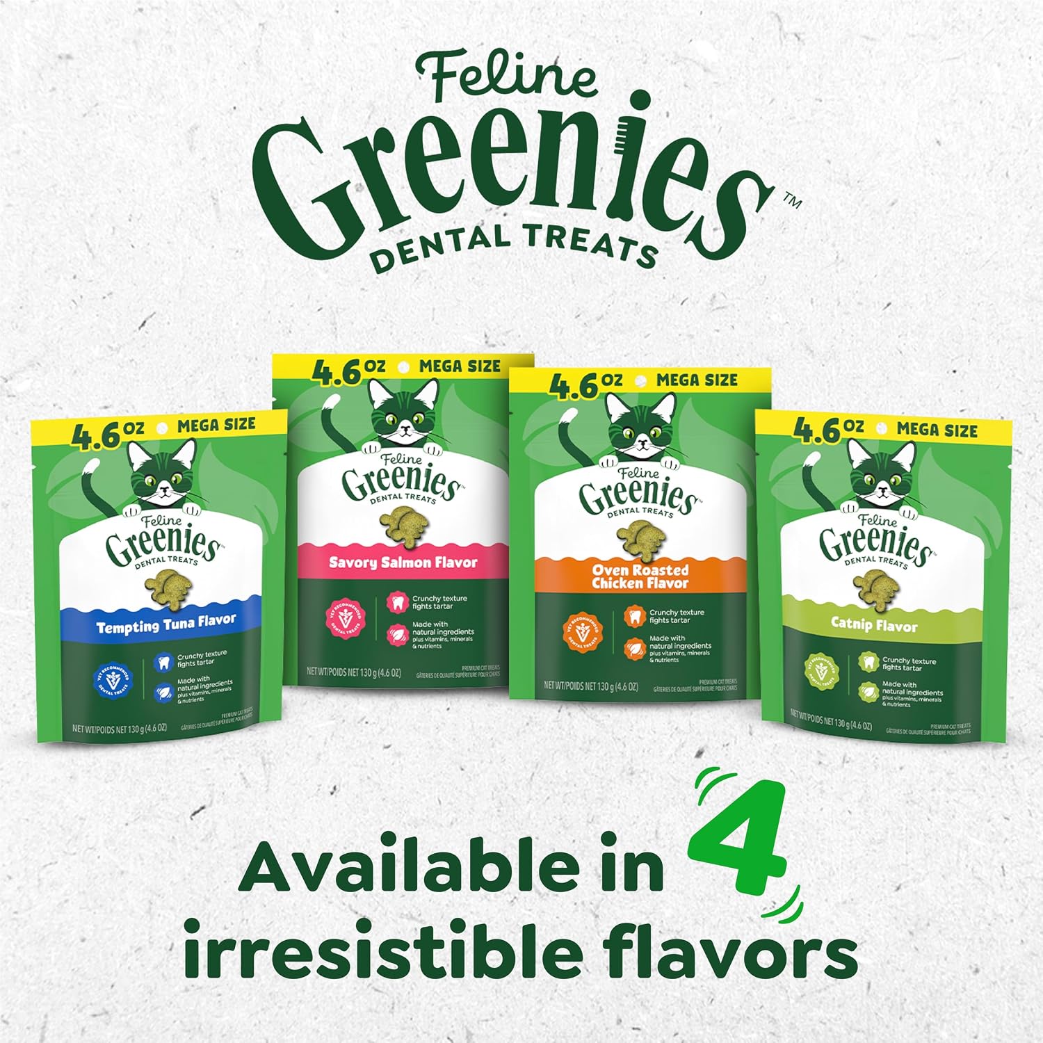Greenies Feline Natural Dental Cat Treats. Roasted Chicken Flavor. 9.75 oz | #1 vet-recommended. clinically-proven oral care. cleans teeth and freshens breath. cleans to gumline. natural ingredients