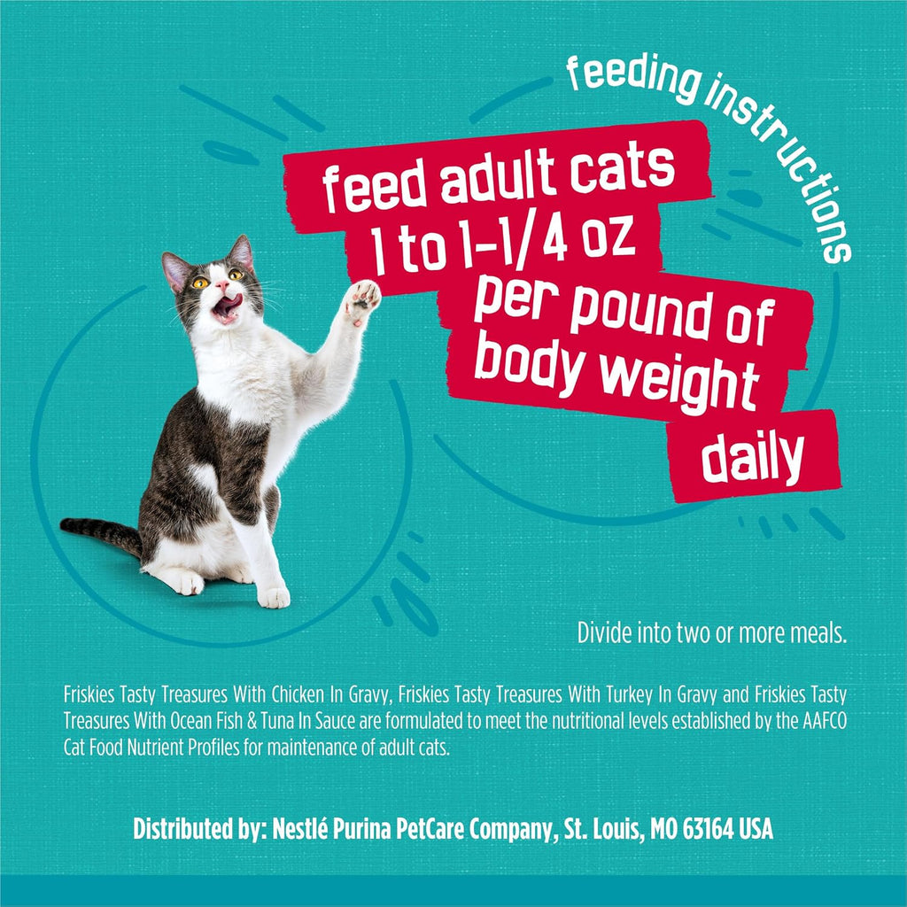 Purina Friskies Wet Cat Food Variety Pack. Tasty Treasures Prime Filets (With Ocean Fish and Tuna. With Chicken and With Turkey) - 5.5 Ounce (Pack of 12)