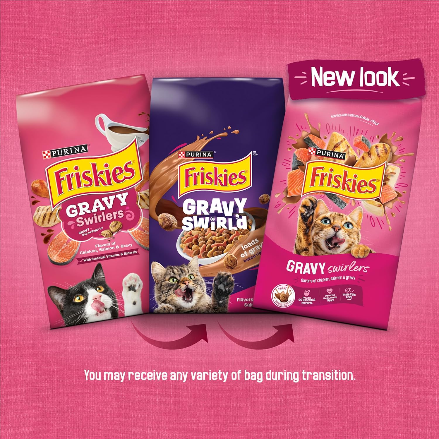 Purina Friskies Gravy Swirlers With Flavors of Chicken. Salmon and Gravy Dry Cat Food - 3.15 lb. Bag