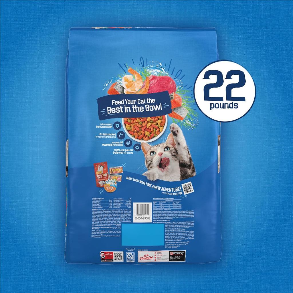 Purina Friskies Dry Cat Food Seafood Sensations With Salmon. Tuna. and Shrimp Flavors - 22 lb. Bag