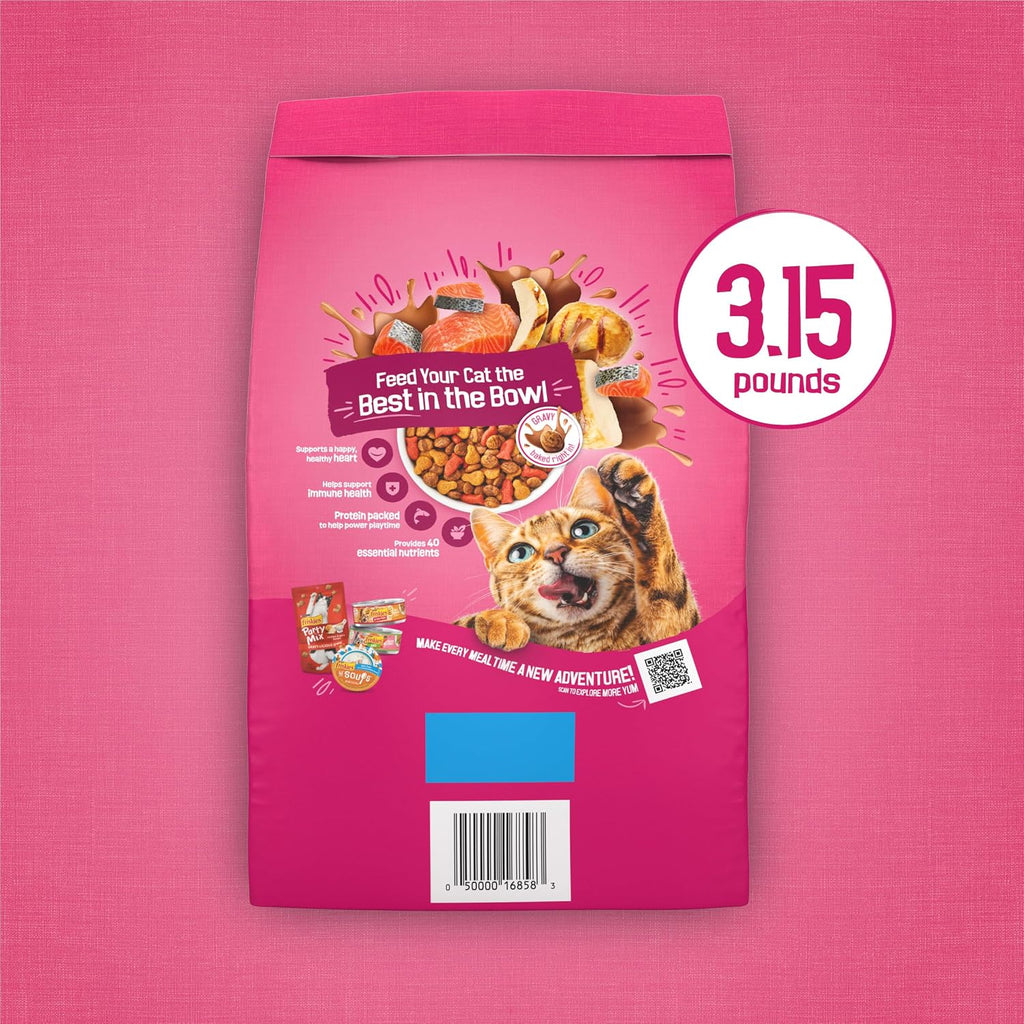 Purina Friskies Gravy Swirlers With Flavors of Chicken. Salmon and Gravy Dry Cat Food - 3.15 lb. Bag
